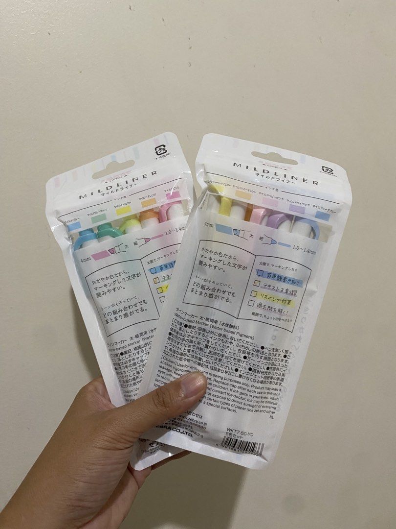 Zebra Mildliner Highlighters - 5 Colors (2 Packs) (Category: Stationery & School Supplies) located in Manila. Submitted by k0pimonster (Listing ID 1448665131, Image 2). Description: - Two packs of Zebra Mildliner highlighters included. - Each pack contains 5 popular pastel shades. - Total of 10 unique pastel colors. - Ideal for journaling, studying, and planning. - Fast shipping available..