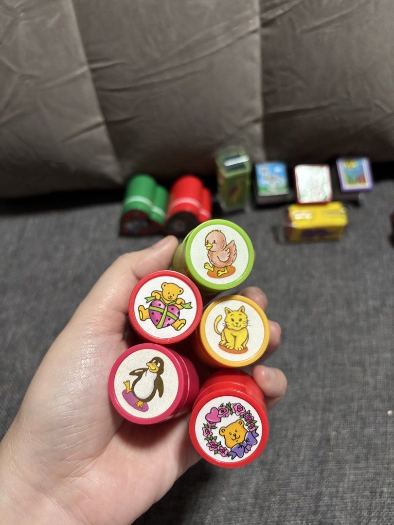 13 pcs Assorted Fun Stamps set - Animals, Dinosaurs, Christmas (Category: Craft Supplies & Tools) located in Naga. Submitted by myroomarchive (Listing ID 1453069060, Image 2). Description: - Collection of fun stamps - Includes cute animals (bears, cats, penguins, ducks) - Features dinosaurs - Festive Christmas designs (Santa, snowmen, holiday greetings) - Great for kids' crafts, party favors, or scrapbooking - Variety of shapes (heart-shaped, rec