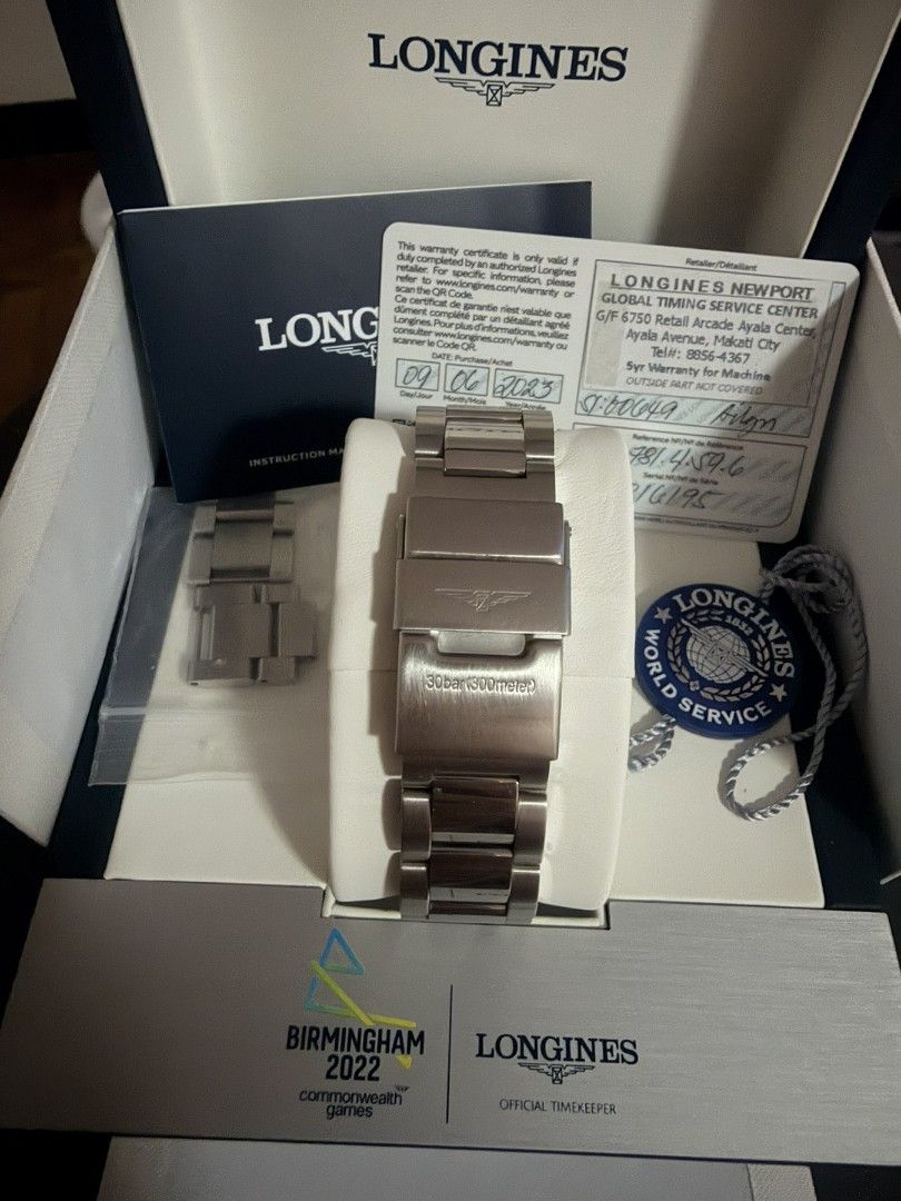 2023 Longines HydroConquest Birmingham edition 41mm divers automatic (Category: Luxury Watches) located in Manila. Submitted by michaelivancha (Listing ID 1453191745, Image 3). Description: 2023 Longines HydroConquest 41mm Birmingham Edition divers Automatic - All original /authentic - 300m Water Resistance - Black Dial with Colorful Bezel Accents -Ceramic bezel / zapphire crystal - Includes Original Box, Warranty Card, Extra Links /manual / purc