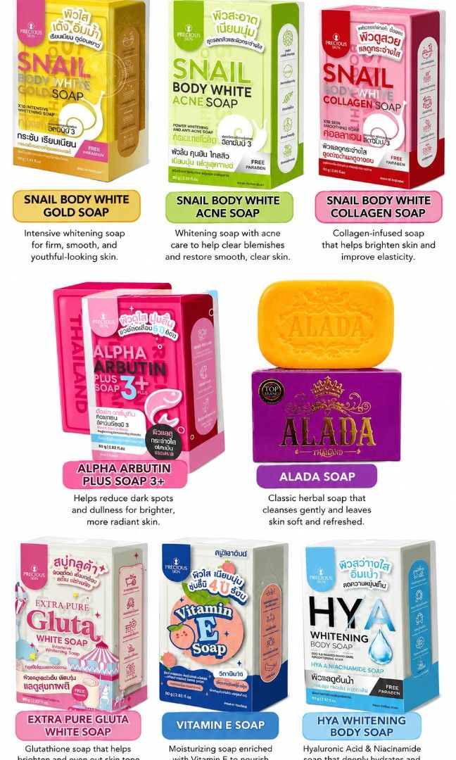 Alada, Alpha Arbutin, Snail White Soap (Category: Bath) located in Quezon City. Submitted by clickandcartonlineshop (Listing ID 1453137800, Image 1). Description: 🚫 CUTOFF: October 16 ✈️ ETA: October 19 🚚 Start of Delivery: October 20 ✔️ Authentic from Thailand 🇹🇭 ✔️50% Payment required to process order 📍 Quezon City Lalamove | Grab | J&T DISCLAIMER: We are not affiliated with any brands featured on this page. All trademarks and copyrights b