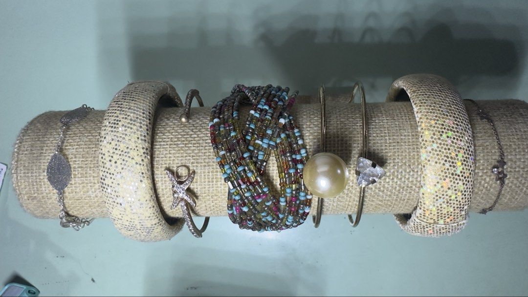 Assorted Bracelets Set - Beaded, Bangle, Charm (Category: Bracelets) located in Manila. Submitted by arahazelnut (Listing ID 1453202537, Image 1). Description: - All in for ₱400 for the bracelets/bangles only. The holder is not included. - please manage your expectations. Nakatambak lang sa accessory box so expect na may signs na of tarnish yung iba -SF will be covered by the buyer -payment first policy applies especially for delivery transaction