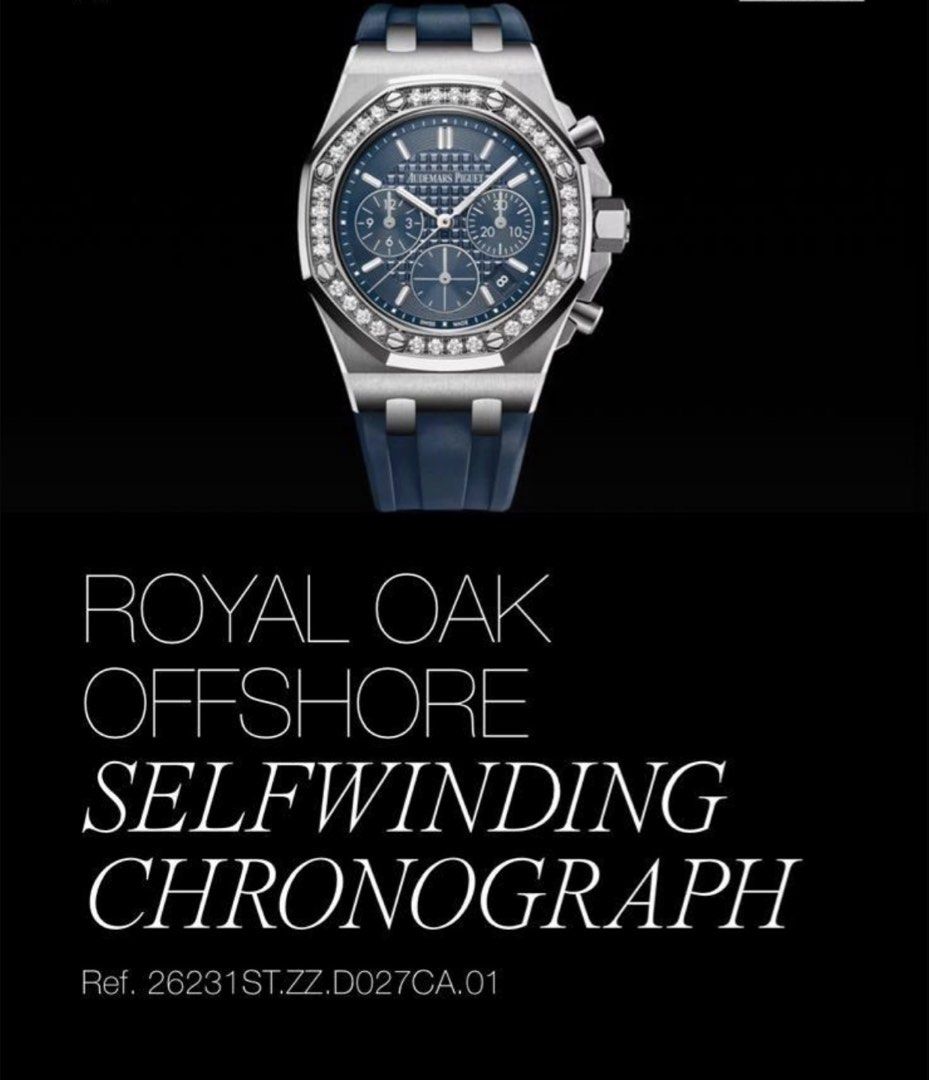 Audemars Piguet Royal Oak Offshore Selfwinding Chronograph 26231ST.ZZ.D027CA.01 (Category: Watches) located in Singapore. Submitted by aliens.exist (Listing ID 1453150936, Image 1). Description: Selling for a good lady friend of mine. Watched was purchased new from local AP boutique. - Complete set local AP boutique - Preowned Condition 9/10 - Reference: 26231ST.ZZ.D027CA.01 Warranty valid till 02/27.
