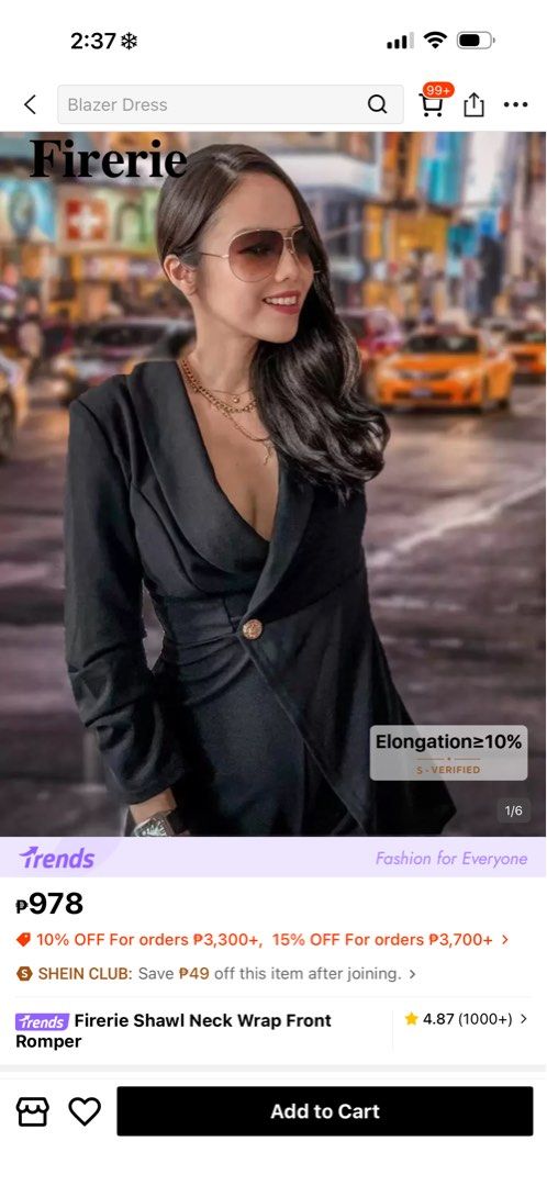 Black Blazer Romper (Category: Rompers) located in Manila. Submitted by RyzelHachi (Listing ID 1453226147, Image 2). Description: - Stylish black romper - Features a chic shawl collar - Flattering wrap front design - Elegant gold button closure - Long sleeves for a sophisticated look - Versatile: dress up or down.