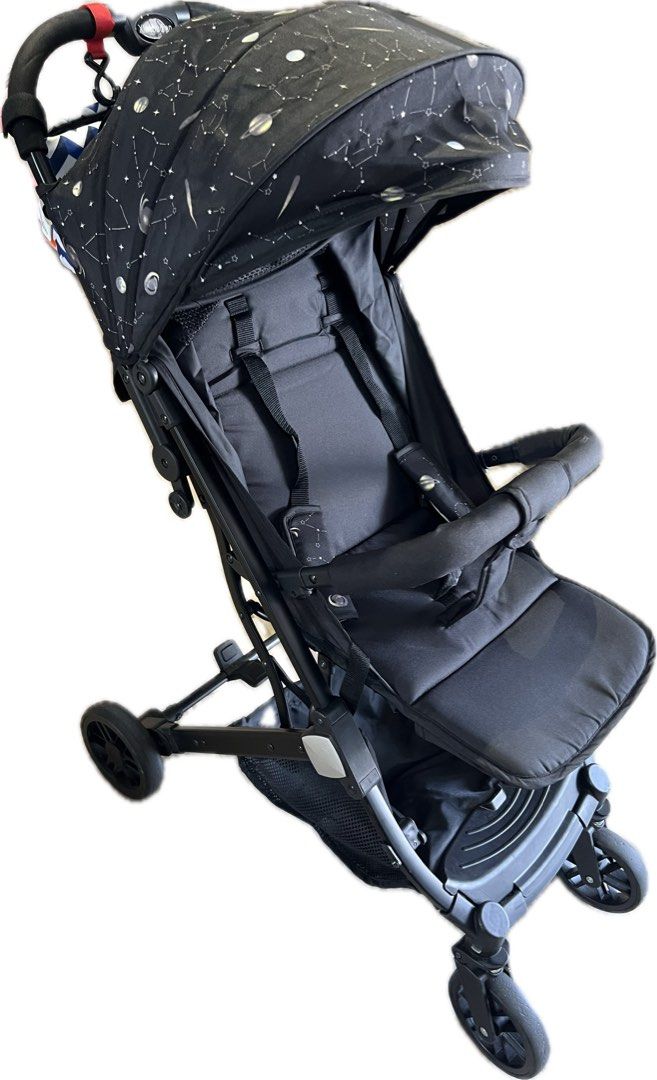 Black Stroller with Constellation Pattern (Category: Strollers) located in Singapore. Submitted by yunyhee (Listing ID 1453088021, Image 1). Description: - Lightweight stroller - Fun constellation print canopy - Secure 5-point harness - Convenient storage basket - Compact fold for storage - Ideal for travel and everyday use - Free baby carrier sling.