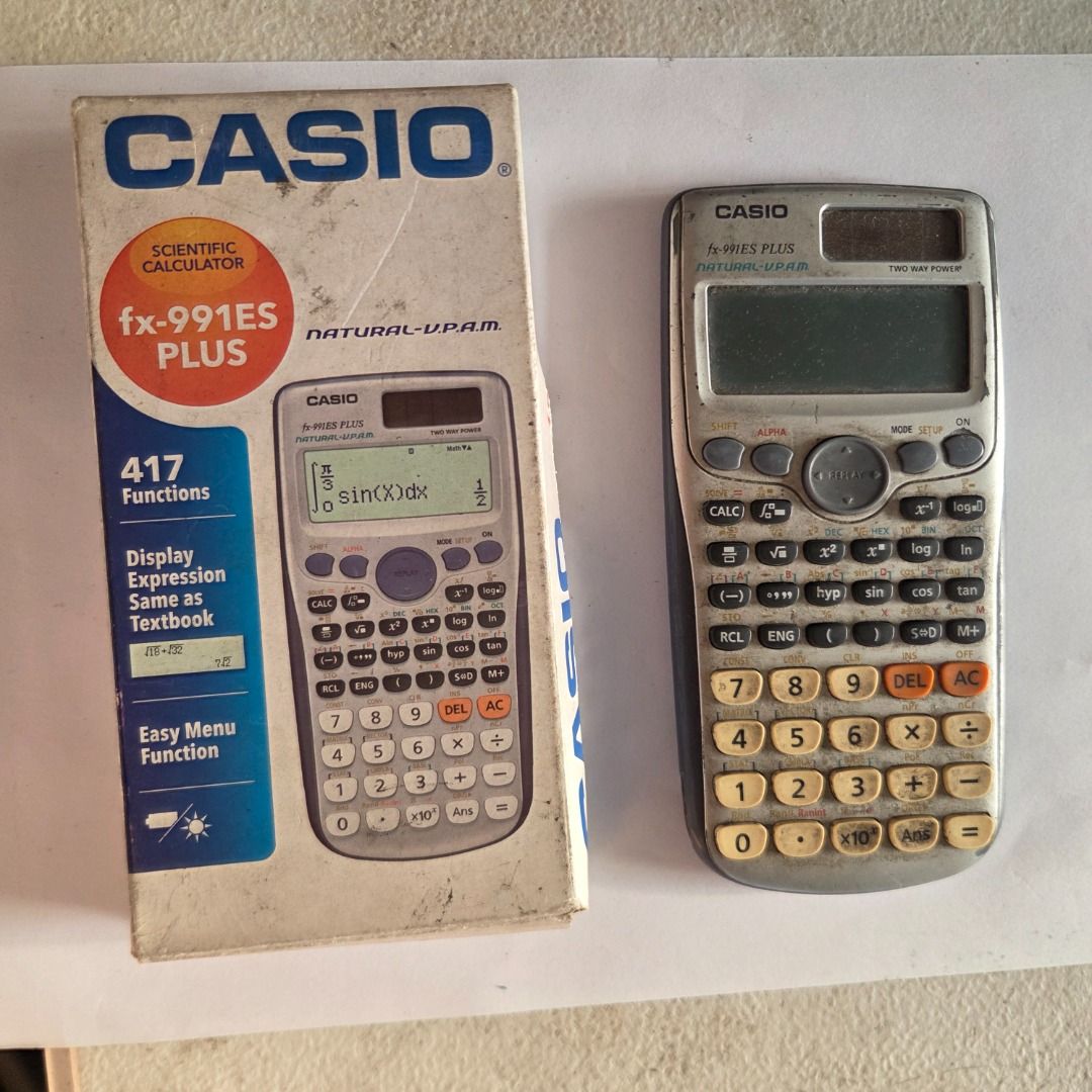 Casio FX-991ES Plus Scientific Calculator (Category: Office & Business Technology) located in Quezon City. Submitted by rongregang (Listing ID 1453177751, Image 1). Description: Casio FX-991ES Plus Scientific Calculator Issue: with screen lines, no cover Inclusions - Original box - Owner's manual Pickup at Laloma QC Meetup at UP Diliman.