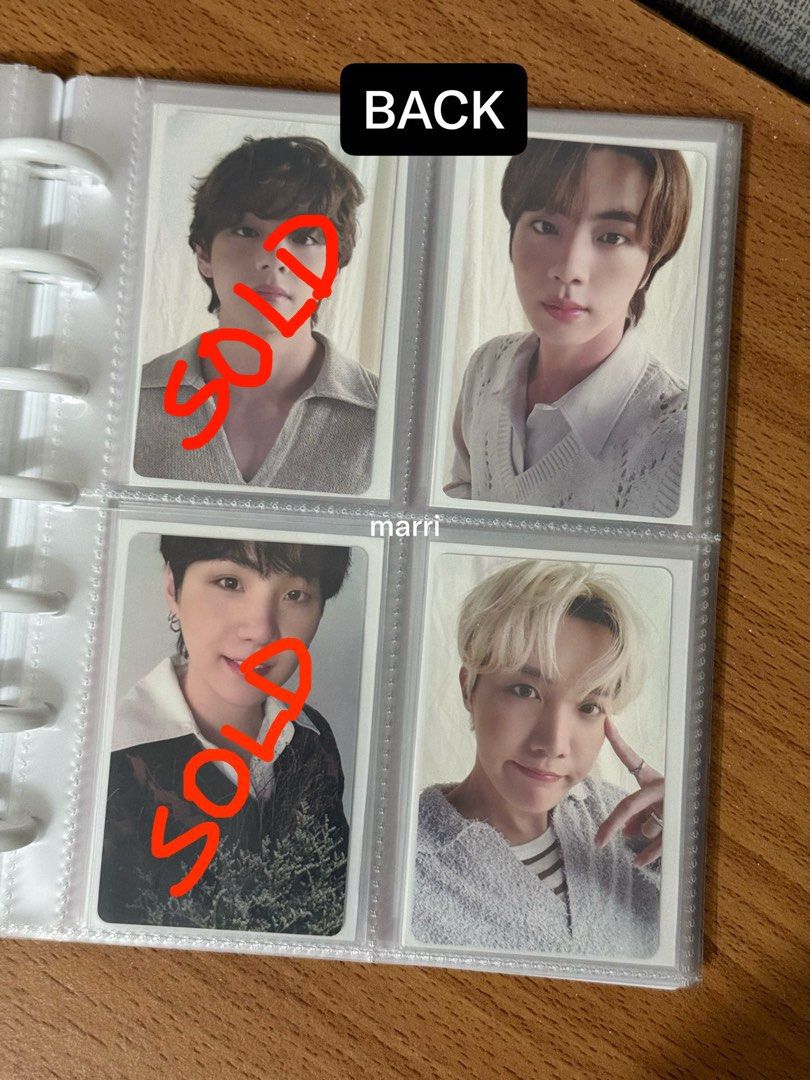 Deco Kit BTS Jin, V, J-Hope, Suga Photocards pc (Category: K-Wave Merchandise) located in Santa Barbara. Submitted by joonarri (Listing ID 1449625841, Image 2). Description: YOONGI , TAE ❌ PHP 100 ea + lsf&pf ❣️ PHP 360 if set Good condition - flexi dop / PAYO - GCASH / J&T - loc : Pangasinan.