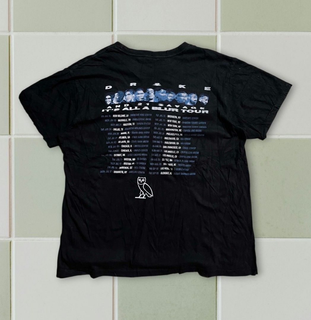 Drake (Category: Tshirts & Polo Shirts ) located in Tayabas. Submitted by sickfinds (Listing ID 1453065405, Image 2). Description: Drake and 21 Savage (All blur Tour) Size: Large (21.5x27) Color Rate: 9/10 Issue: Cracprints Needwash.