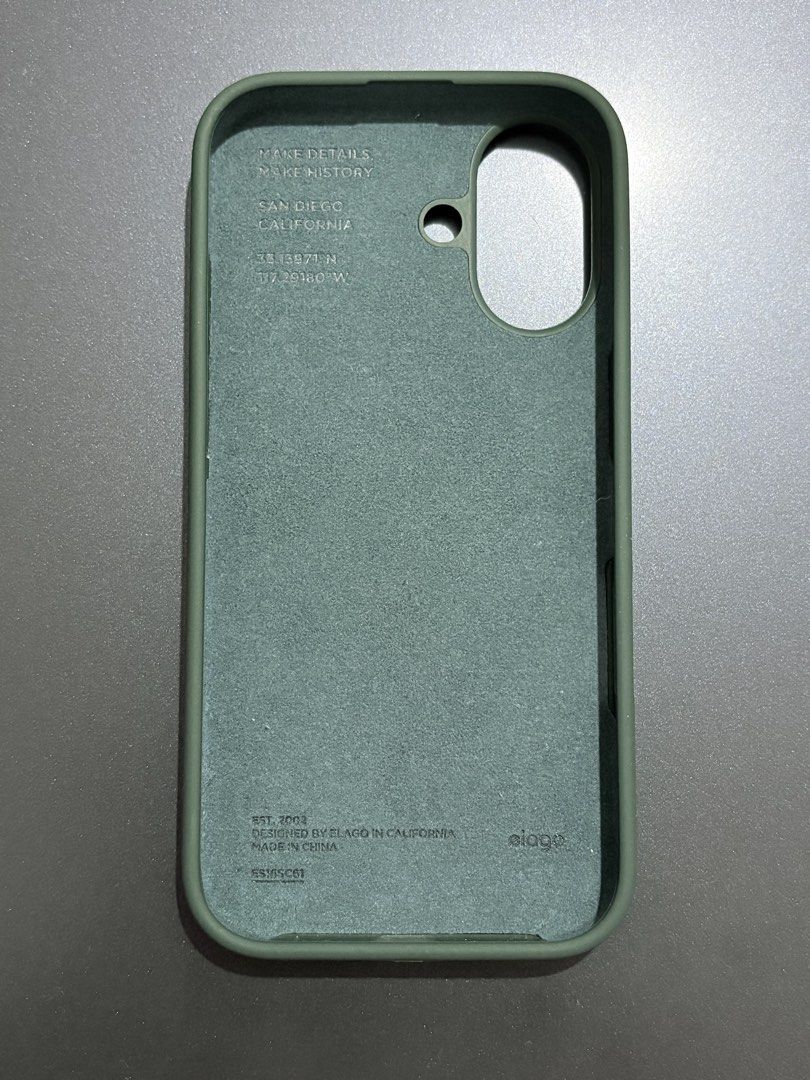 Elago Premium Liquid Silicone Case Compatible for iPhone 16 Plus Case 6.7 inch (Category: Cases & Sleeves) located in Binangonan. Submitted by seokbread (Listing ID 1453234652, Image 1). Description: - Brand: Elago - Model: Premium Liquid Silicone Case - Compatible with: iPhone 16 Plus (6.7-inch) - Material: High-quality liquid silicone - Features: Soft touch exterior, precise cutouts, protective interior lining - Color: Midnight Green - Conditio