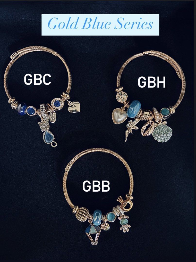 Gold/Silver Charm Bracelets - Blue/Pink Series (Category: Bracelets) located in Manila. Submitted by eunite1025 (Listing ID 1453083037, Image 1). Description: - Cute charm bracelets available - Choose from gold or silver finishes - Available in blue or pink themed charms - Designs include hearts, shells, animals, and travel icons - Mix and match to create your unique style - Great for gifting or treating yourself - pandora inspired only -.