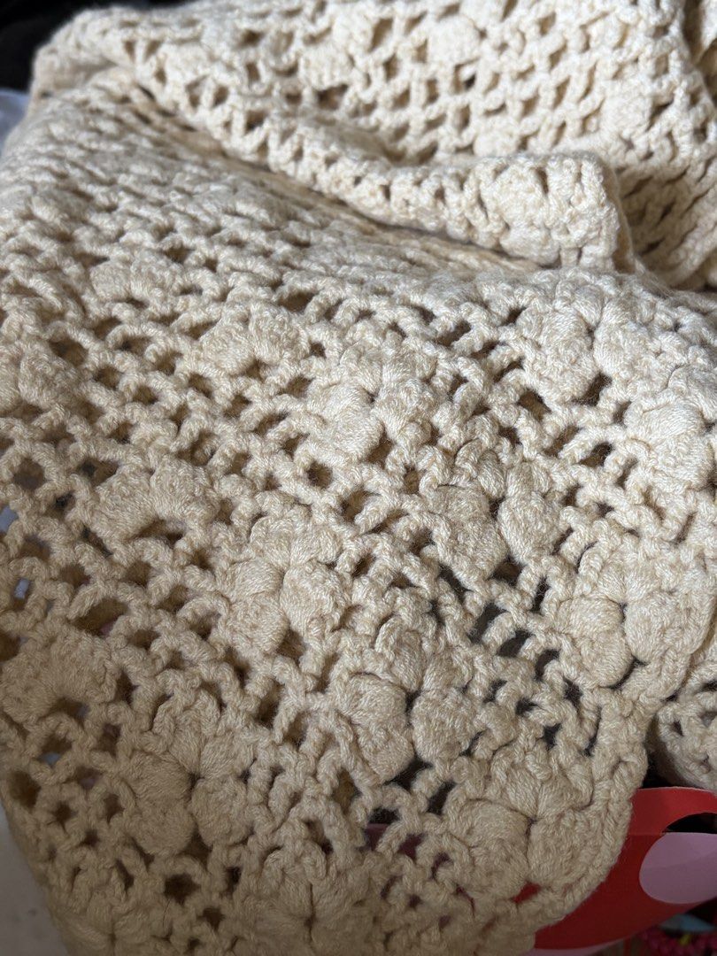 Handmade Crochet Triangle Shawl Scarf Beige (Category: Scarves) located in Quezon City. Submitted by crystalivory (Listing ID 1453072301, Image 2). Description: - Beautiful handmade crochet shawl - Neutral beige color, versatile - Triangle shape with open knit pattern - Ideal for layering .