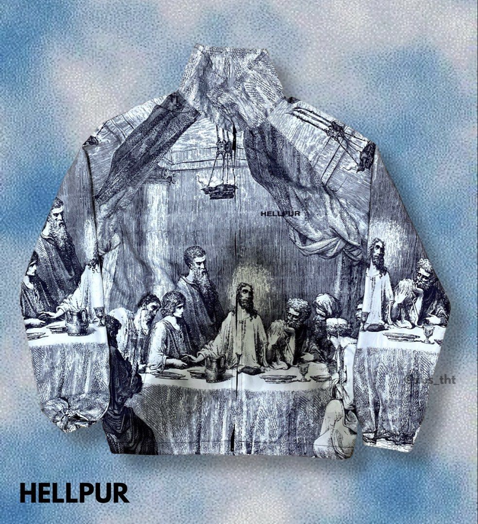 HELLPUR - The Last Supper Jacket (Category: Coats, Jackets and Outerwear) located in Makati City. Submitted by zus_tht (Listing ID 1453178395, Image 1). Description: - HELLPUR jacket with a striking all-over "The Last Supper" graphic print. .