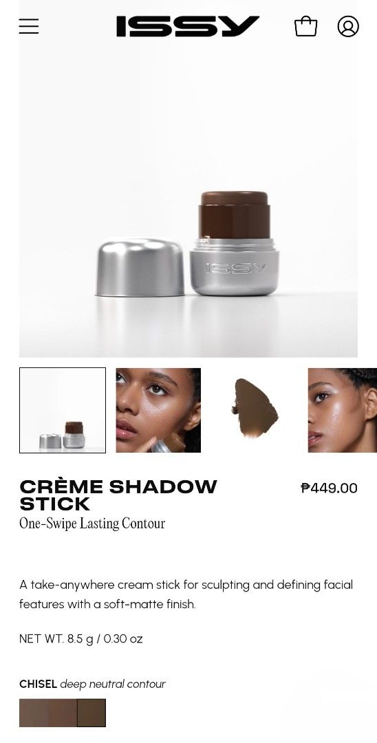 Issy Crème Shadow Stick CHISEL (Category: Makeup) located in Makati City. Submitted by itsmekellybels (Listing ID 1453221007, Image 3). Description: AUTHENTIC Issy Crème Shadow Stick (Chisel) One-Swipe Lasting Contour Used only a few times, sanitized before storing. Still in excellent condition. RFS: Decluttering makeup collection *ALL ACTUAL PHOTOS ARE ALREADY POSTED* Original price: ₱449 Selling for only ₱300 Location: Shaw Blvd Mandaluyong Pay