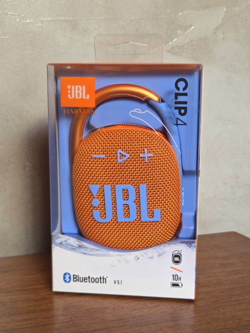 JBL Clip 4 (Category: Portable Audio Accessories) located in Pasig City. Submitted by ge_borro (Listing ID 1453062222, Image 1). Description: New Old Stock in Box Genuine JBL bought from SM Store In working condition, only issue rubber decorations are peeling off.