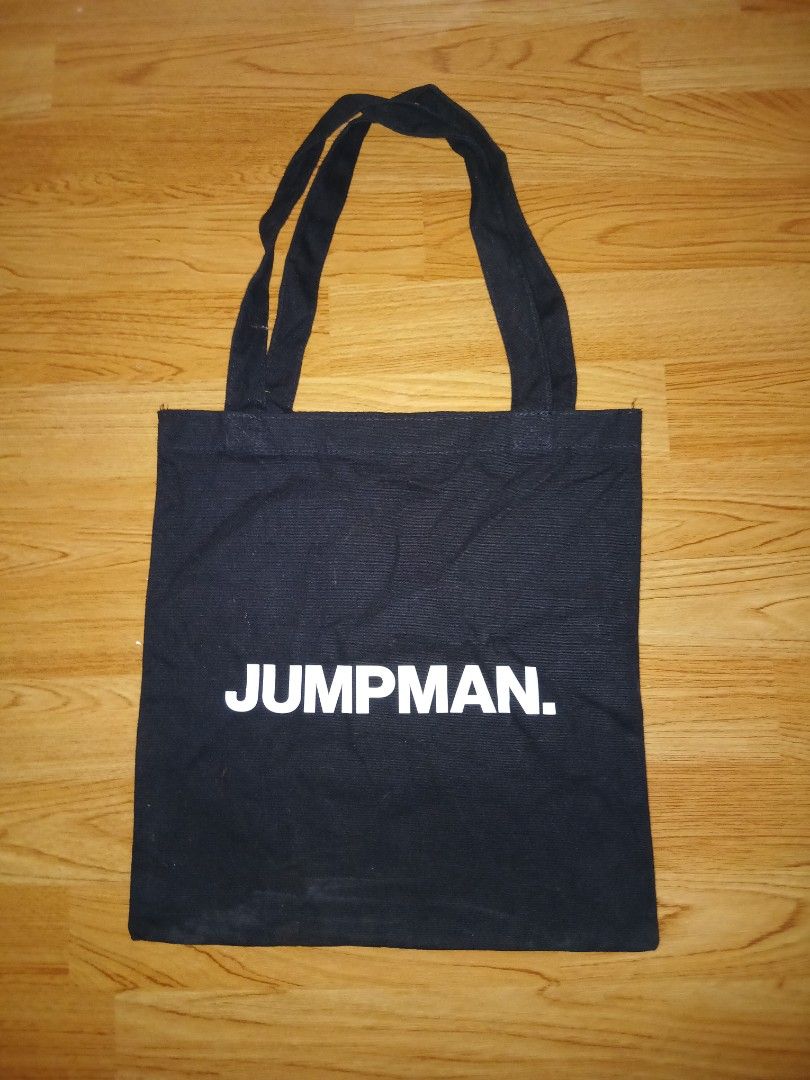 Jordan Jumpman Black Canvas Tote Bag (Category: Tote Bags) located in General Santos City (Dadiangas). Submitted by afsph1996 (Listing ID 1453144845, Image 2). Description: - Classic black canvas tote bag - Features the iconic Jumpman logo on one side - 'JUMPMAN.' text on the other side - Simple, durable, and perfect for everyday use - Spacious enough to carry all your essentials.