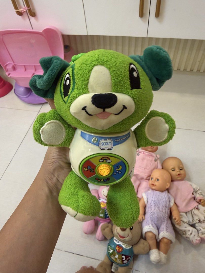 LeapFrog Scout, VTech Puppy & Bear, Baby Dolls Bundle (Category: Infant Playtime) located in Bacolod City. Submitted by drjessicaa26112 (Listing ID 1453061289, Image 2). Description: - Bundle includes: LeapFrog Scout, VTech Little Singing Puppy, VTech Little Singing Bear - Also includes a few baby dolls - All toys are in good, pre-loved condition - Perfect for toddlers and young children - Offers hours of fun and educational play.