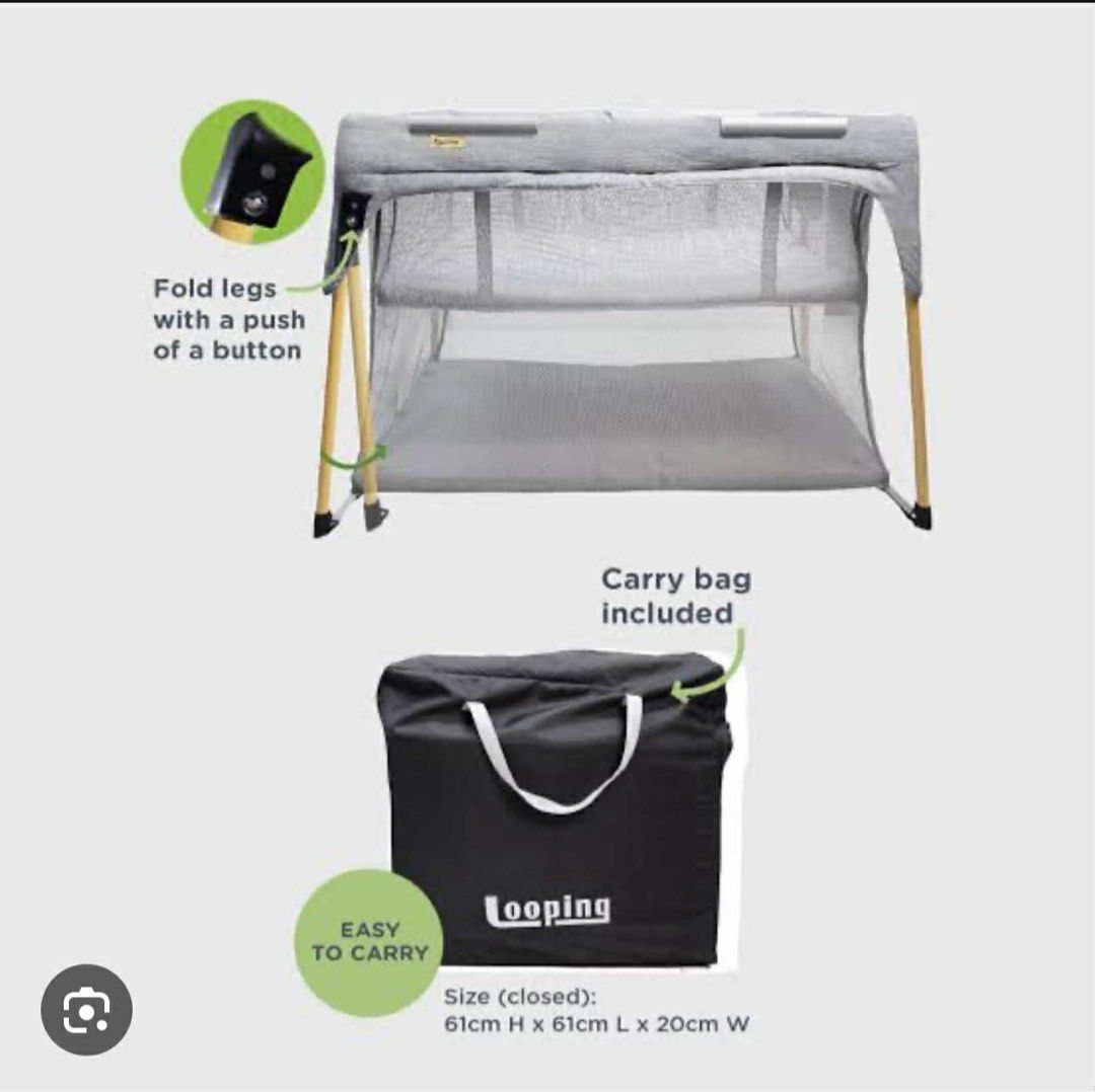 Looping Pack and Play Crib / Playpen (Category: Cots & Cribs) located in Valenzuela. Submitted by __prelovedbyjd (Listing ID 1453077396, Image 3). Description: Barely used Safely stored with cover No issues, no damages, slight signs of usage RFS: Decluttering.