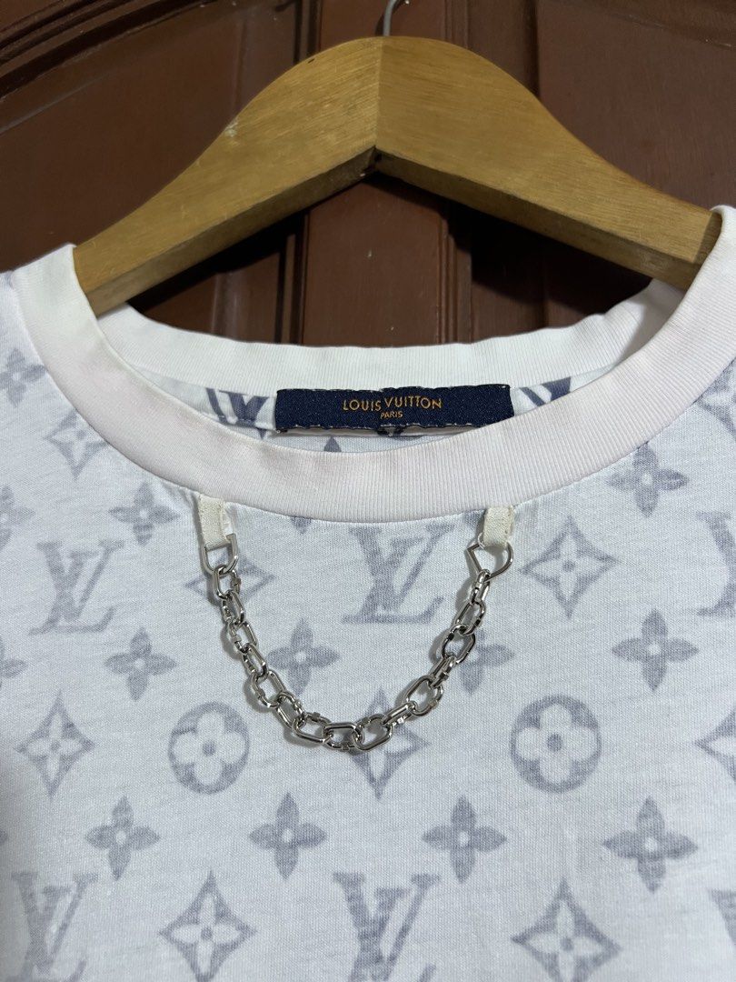 Louis Vuitton Monogram White Shirt (Category: Luxury Apparel) located in Manila. Submitted by thriftpoint99 (Listing ID 1453215077, Image 3). Description: 21x26 Issue pink fading on neck line and cut washtag Good condition .