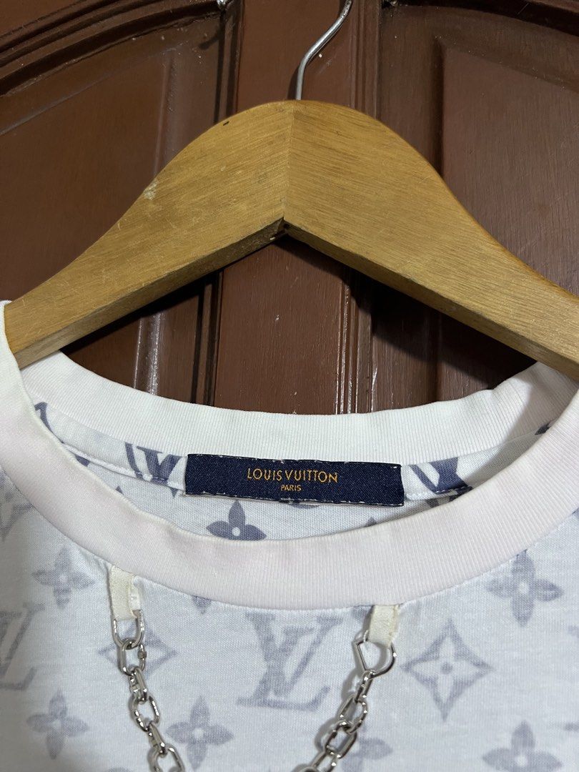 Louis Vuitton Monogram White Shirt (Category: Luxury Apparel) located in Manila. Submitted by thriftpoint99 (Listing ID 1453215077, Image 2). Description: 21x26 Issue pink fading on neck line and cut washtag Good condition .