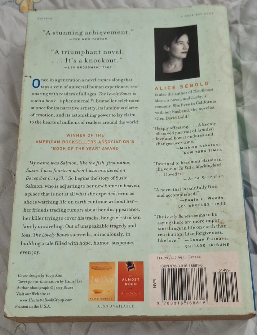 Lovely Bones by Alice Sebold (Category: Storybooks) located in Caloocan City. Submitted by haydee88 (Listing ID 1453234192, Image 2). Description: 🍒Preloved Old book 🍒Has visible signs of aging/usage, storage, have tanning & light creases 🍒Please manage your expectations.