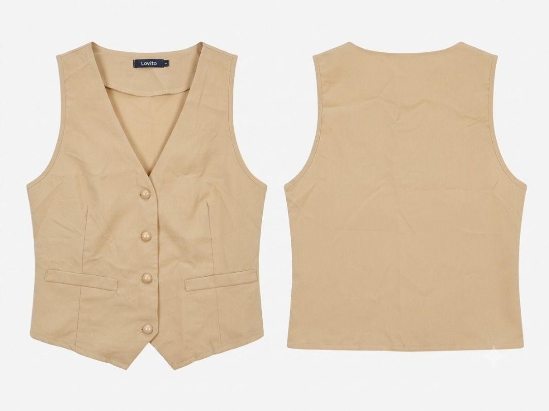 Lovito Vest Top Small (Category: Luxury Apparel) located in Davao. Submitted by pickystuff (Listing ID 1453092176, Image 1). Description: Never used, washed only V-neck vest Size S, but first xs - s With pearl like buttons Manipis ang tela Bought from Lovito website .
