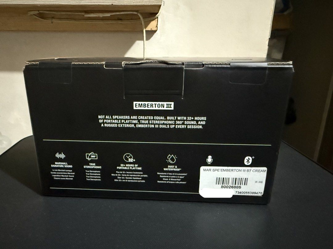 Marshall Emberton III Portable Bluetooth Speaker (Category: Soundbars, Speakers & Amplifiers) located in Mandaluyong City. Submitted by mariaberna26 (Listing ID 1453067884, Image 2). Description: Sealed box original marshall - Marshall Emberton III Portable Speaker - Color: Cream - True Stereophonic 360° Sound - 32+ Hours of Playtime - IP67 Water and Dust Resistant - Bluetooth Connectivity.