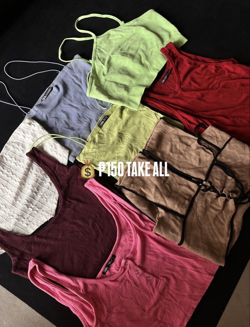 MOVING OUT SALEEEEE Pre-owned Clothes (Category: Blouses) located in Manila. Submitted by jooooaaannnaaa (Listing ID 1453113898, Image 1). Description: - Bundle of Zara and Shein tops - Includes ribbed tanks and long-sleeved styles - Colors: pink, maroon, red, lime green, light blue, beige, white - Mostly size L, some smaller sizes available - Perfect for creating versatile outfits - Sold as a complete set RFS: mga di nagagamit good as new yung i