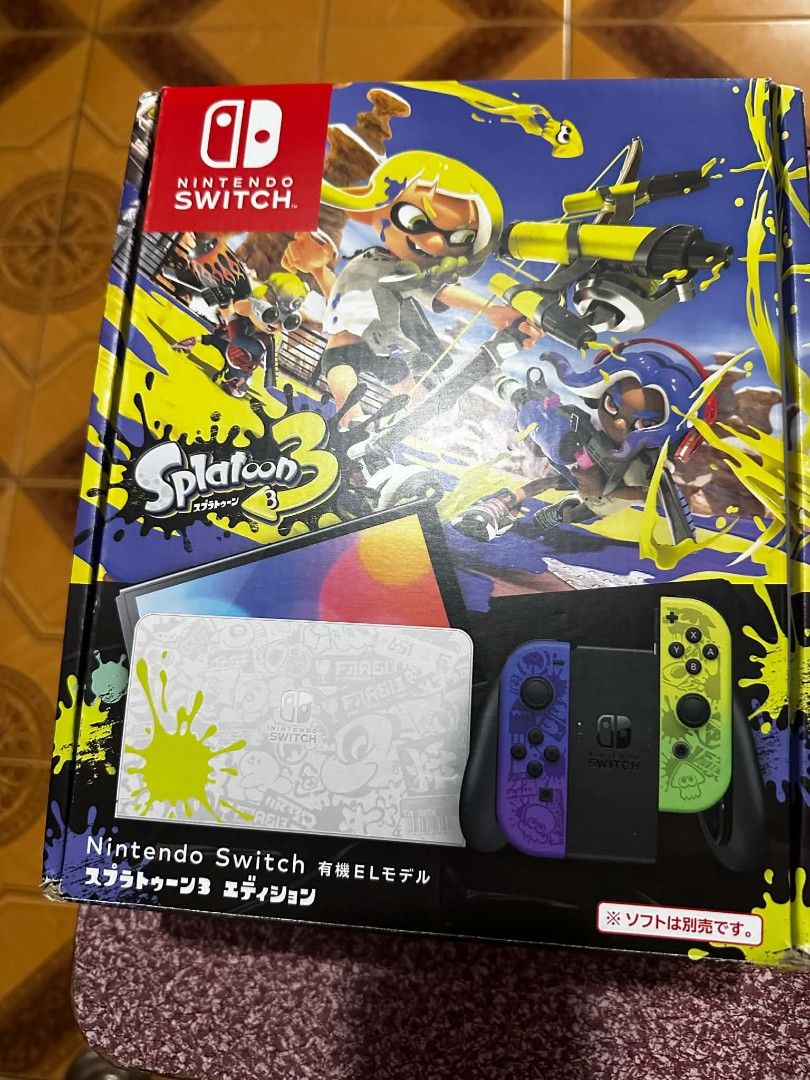 Nintendo Switch Splatoon 3 Edition Console with Games (Category: Nintendo) located in Caloocan City. Submitted by alexander30551 (Listing ID 1453111027, Image 3). Description: - Nintendo Switch Splatoon 3 Edition console - Includes original box and packaging - SpongeBob, Super Mario Odyssey, and Sonic Frontiers - Includes a purple carrying case NO to BUY and SELL.