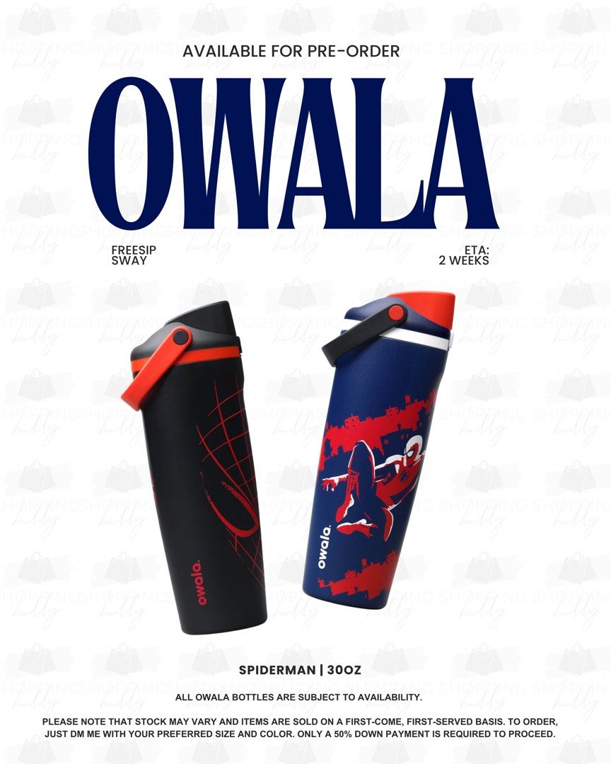 Owala x Spiderman Freesip Sway (Category: Water Bottles & Tumblers) located in San Miguel. Submitted by sbbyjy (Listing ID 1453176025, Image 1). Description: LAST PRICE POSTED 🕷️ ETA: 1-2 weeks only.