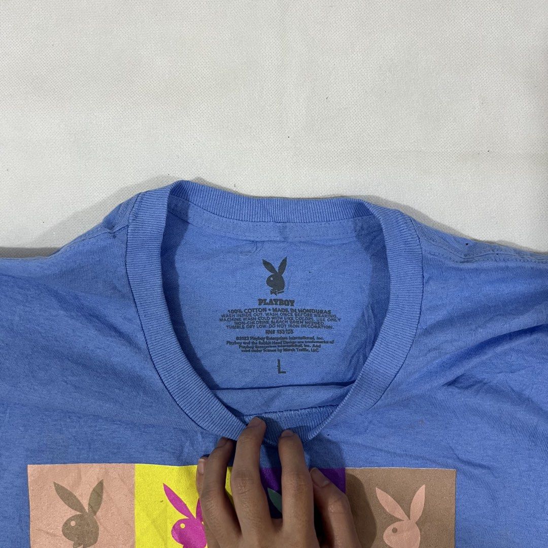 Playboy Graphic T-Shirt Blue (Category: Tshirts & Polo Shirts ) located in Cavite. Submitted by itsayaaa (Listing ID 1453227873, Image 2). Description: “BIDDING ON MY FB WALL: ALIAH LYN OBLEA” Playboy Blue Multicolor Shirt Size: Large Dimes: 22 width / 29 length Issue: No issue Colorate: 9/10 Condition: Excellent Condition STARTING BID: 150 INCREMENT: 50 CLAIM: 📥.