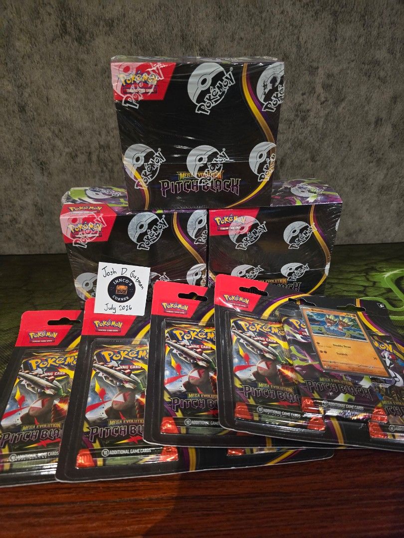 Pokemon TCG Mega Evolution Pitch Black Booster Packs & Boxes (Category: Card Packs) located in Cebu City. Submitted by inncoscorner (Listing ID 1453126341, Image 1). Description: FS Pokemon Pitch Black Sealed 3 pack blister - 1600 each Booster Box - 11500 each Loc: Cebu City Meetup Ayala / SM LBC (buyer shoulders fees) DM for inquiries.