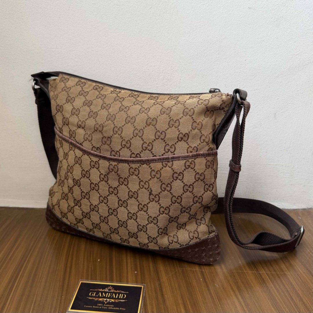 Pre Owned Authentic GUCCI GG Canvas Crossbody Bag (Category: Luxury Bags & Wallets) located in Paranaque City. Submitted by Glamfahd (Listing ID 1453135366, Image 2). Description: Pre Owned Authentic GUCCI GG Bag Inclusion/s: None Condition Well Used condition Marks on exterior Marks on interior Abrasions on exterior visible in close inspection Bag is really a great buy! Please manage your expectations as you are buying an authentic second hand i