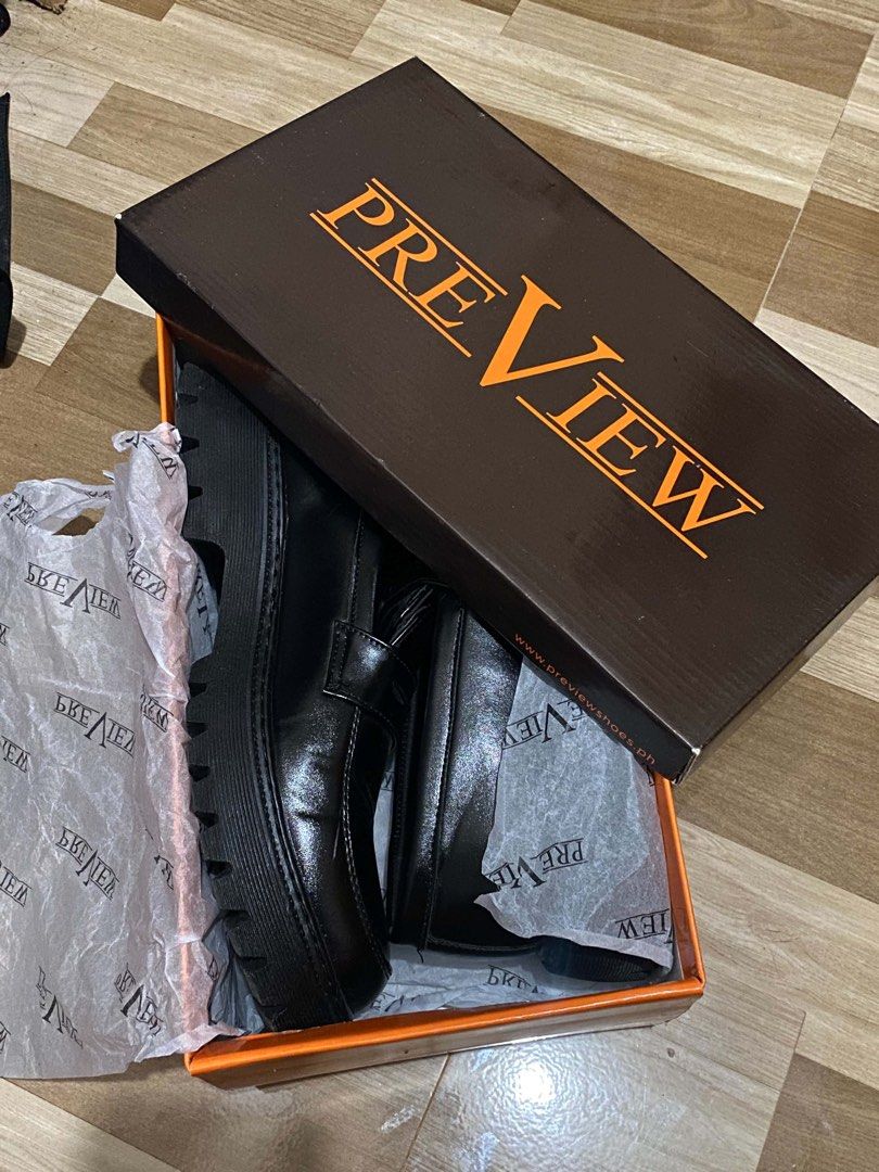 PREVIEW Black Chunky Sole Loafers (Category: Casual Shoes) located in Manila. Submitted by johnmycoan83974 (Listing ID 1453175747, Image 2). Description: - Classic black penny loafers - Chunky sole for a modern look - Includes original box and tissue paper - Perfect for dressing up or down - Comfortable and stylish for everyday wear.