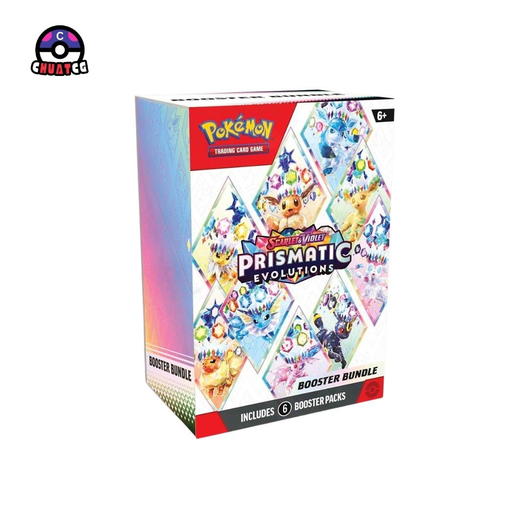 Prismatic Evolution Booster Bundle (Category: Card Boxes & Cases) located in Singapore. Submitted by chua.tcg (Listing ID 1453075379, Image 1). Description: Prismatic Evolutions Booster Bundle contains 6 packs inside $130/bundle Pm us to check out our full menu. Walk in available @ 65 Ubi Road 1 #02-93 Oxley Bizhub S(408729) 1pm - 1am daily.