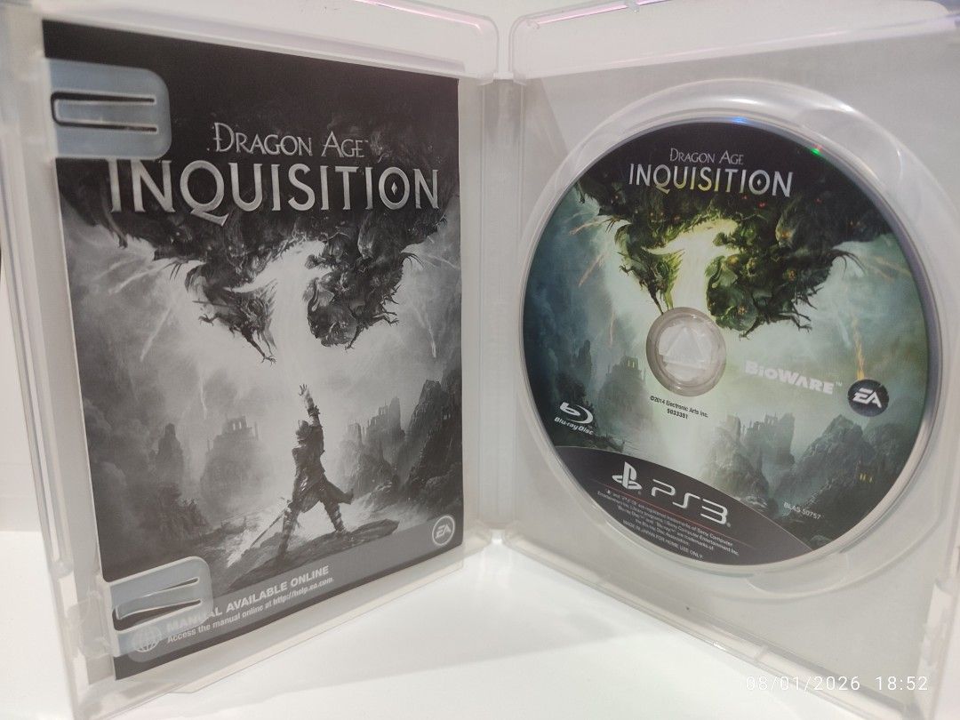 PS3 - Dragon Age Inquisition (PRE-OWNED) "R3" (Category: PlayStation) located in Mendez-Nunez. Submitted by sf2_gameshop (Listing ID 1453161845, Image 3). Description: PLEASE READ CONDITION: A pre-owned item. Installed and tested working. The case has three small dents - pls. refer to the posted photos. REGION: 3 - Asia GENRE: Action role-playing MODE: 1 player VOICE: English IN-GAME TEXT: English INSERT: English Feel free to chat for any inquiri
