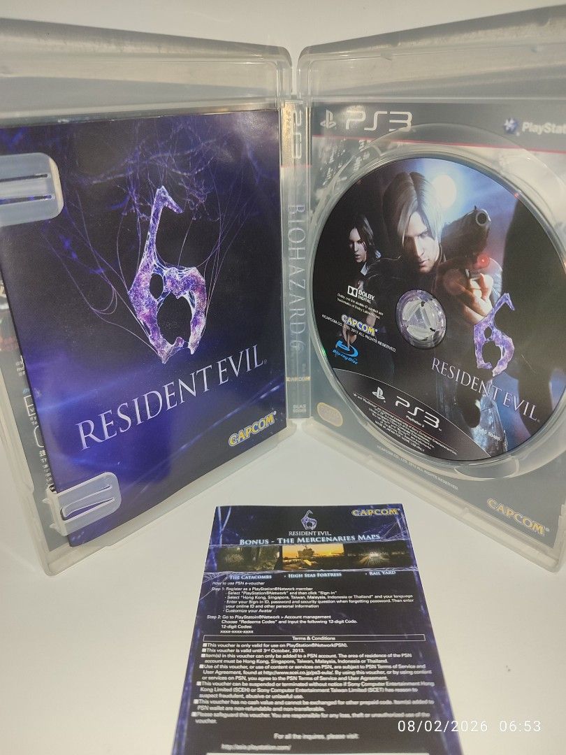 PS3 - Resident Evil 6 (LIKE NEW) "R3" (Category: PlayStation) located in Mendez-Nunez. Submitted by sf2_gameshop (Listing ID 1453233271, Image 3). Description: PLEASE READ CONDITION: Pre-loved item - the condition is ideal for collectors. Tested working. It comes with a game manual and insert. DLC codes are untested. GENRE: Third-person shooter MODE: Single-player REGION: 3 - Asia VOICE: English IN-GAME TEXT: English MANUAL: English Feel free to 