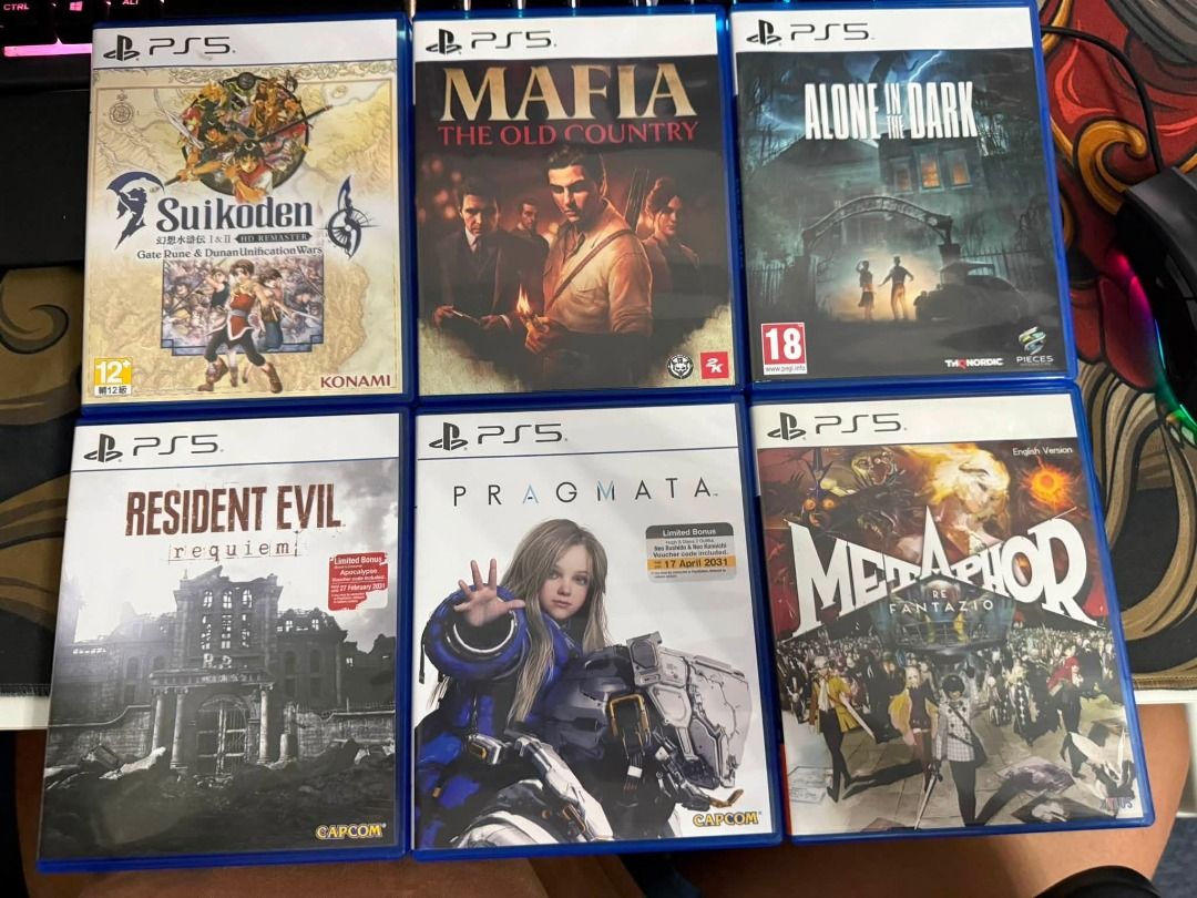 PS5 GAMES (Category: PlayStation) located in Manila. Submitted by ticketstar (Listing ID 1453196150, Image 1). Description: PS5 GAMES Resident Evil 9 unused code - 2k Pragmata unused code - 2.2k Mafia Old Country - 1.4k Metaphor - 1.2k Alone in the Dark - 1k Suikoden - 1k .