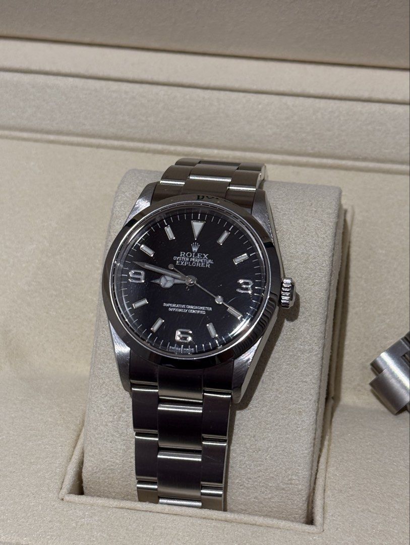 Rolex Explorer Oyster Perpetual Watch (Category: Luxury Watches) located in Quezon City. Submitted by simplydadar (Listing ID 1453059518, Image 2). Description: Rolex Explorer 1 Size: 36mm Ref: 114270 Year: 2001-2002 Dial Color: Gloss Black Bezel: Plain oyster steel Bracelet: Oyster (brushed) Movement: Rolex Calibre 3130 Power Reserve: 48 hrs Inclusion: Presentation box, additional links Note: Personal Watch.