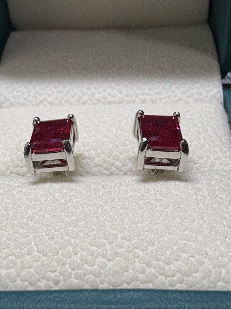 Ruby Stud Earrings (Category: Earrings) located in Singapore. Submitted by Discoverme (Listing ID 1453172928, Image 2). Description: ❤️ Natural Ruby Stud Earrings ❤️ Elegant emerald-cut natural ruby earrings in a timeless four-prong setting. Their rich crimson-red colour makes them perfect for both everyday elegance and special occasions. The stones display natural inclusions, a hallmark of genuine rubies, and come with a gemstone certificate. ✨ 