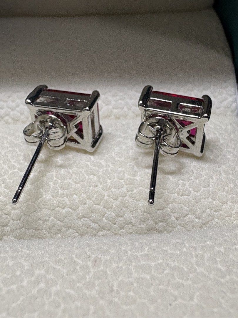 Ruby Stud Earrings (Category: Earrings) located in Singapore. Submitted by Discoverme (Listing ID 1453172928, Image 3). Description: ❤️ Natural Ruby Stud Earrings ❤️ Elegant emerald-cut natural ruby earrings in a timeless four-prong setting. Their rich crimson-red colour makes them perfect for both everyday elegance and special occasions. The stones display natural inclusions, a hallmark of genuine rubies, and come with a gemstone certificate. ✨ 