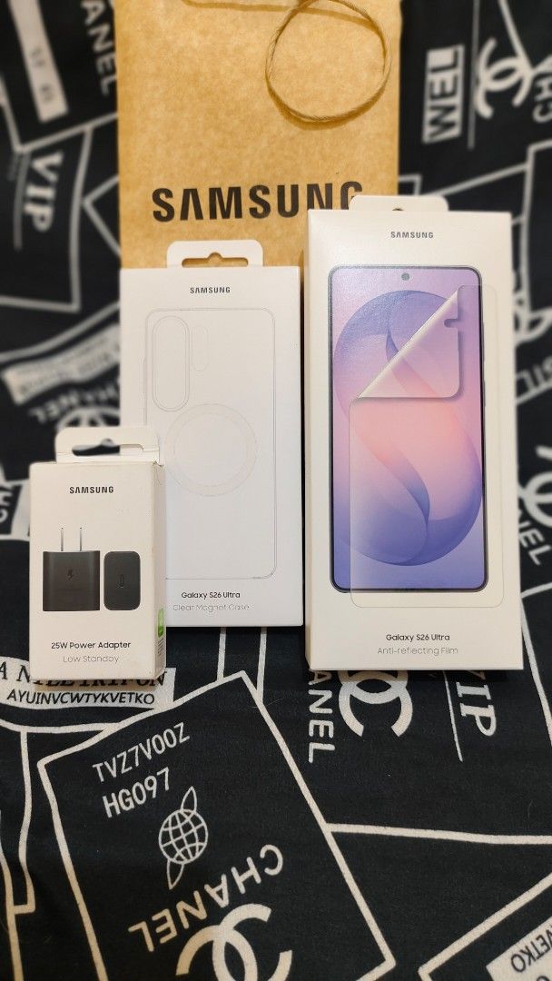 S26 Ultra Cases & Screen protector (Category: Cases & Sleeves) located in Antipolo. Submitted by Robbyrob (Listing ID 1453130518, Image 1). Description: For Sale as pack S26 Ultra magnetic case ( Sealed ) S26 Ultra scren film ( 1 pc left ) 25 watts adapter 1,500 no more no less.