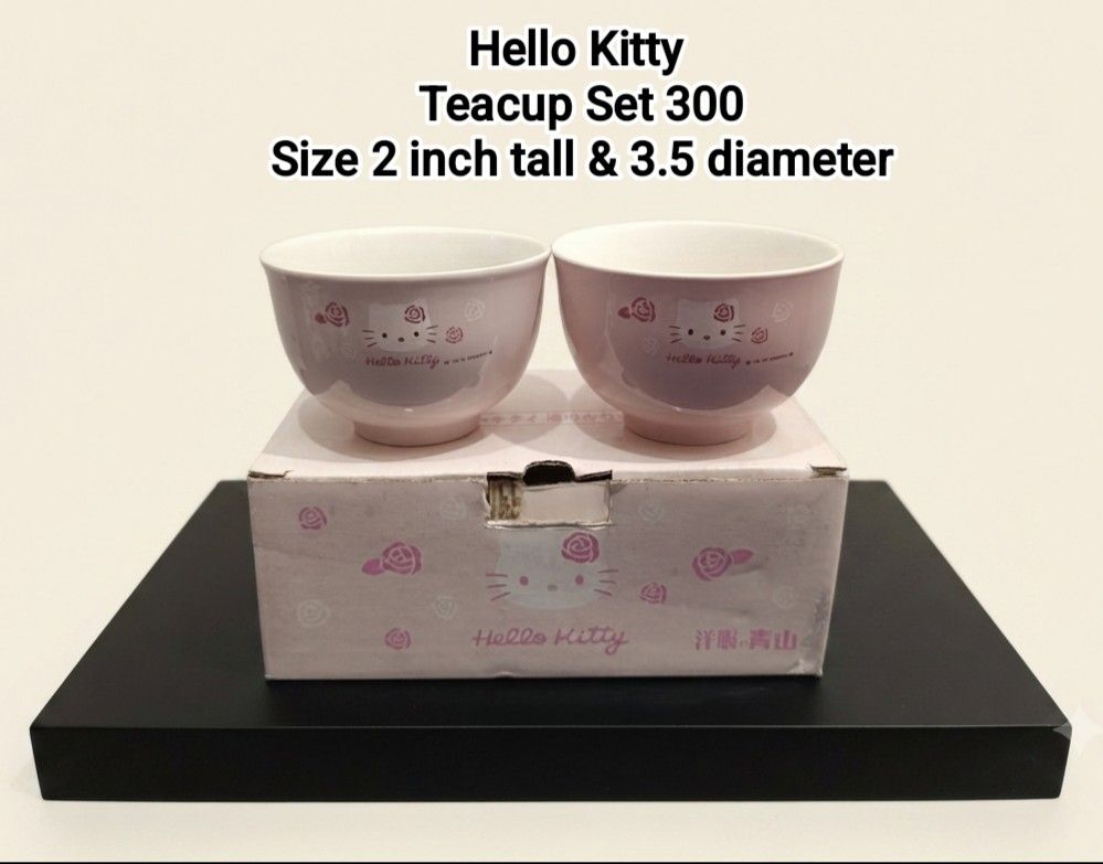 Sanrio Hello Kitty Teacups Set (Category: Coffee & Tea Tableware) located in Binan City. Submitted by mayjhe (Listing ID 1453052058, Image 1). Description: 💛 For Sale 💛 🌸 Hello Kitty 🍀 Ceramic Teacups 📍 Condition: Good 💰 Price is ₱ 300.00 👉 Other details posted 🇵🇭 Location Biñan Laguna 🛵 Courier J& T and Lalamove 📋 Shipping by schedule 📍 NO COD & COP 📌 All items are carefully packed and labeled with Fragile stickers for breakable goo