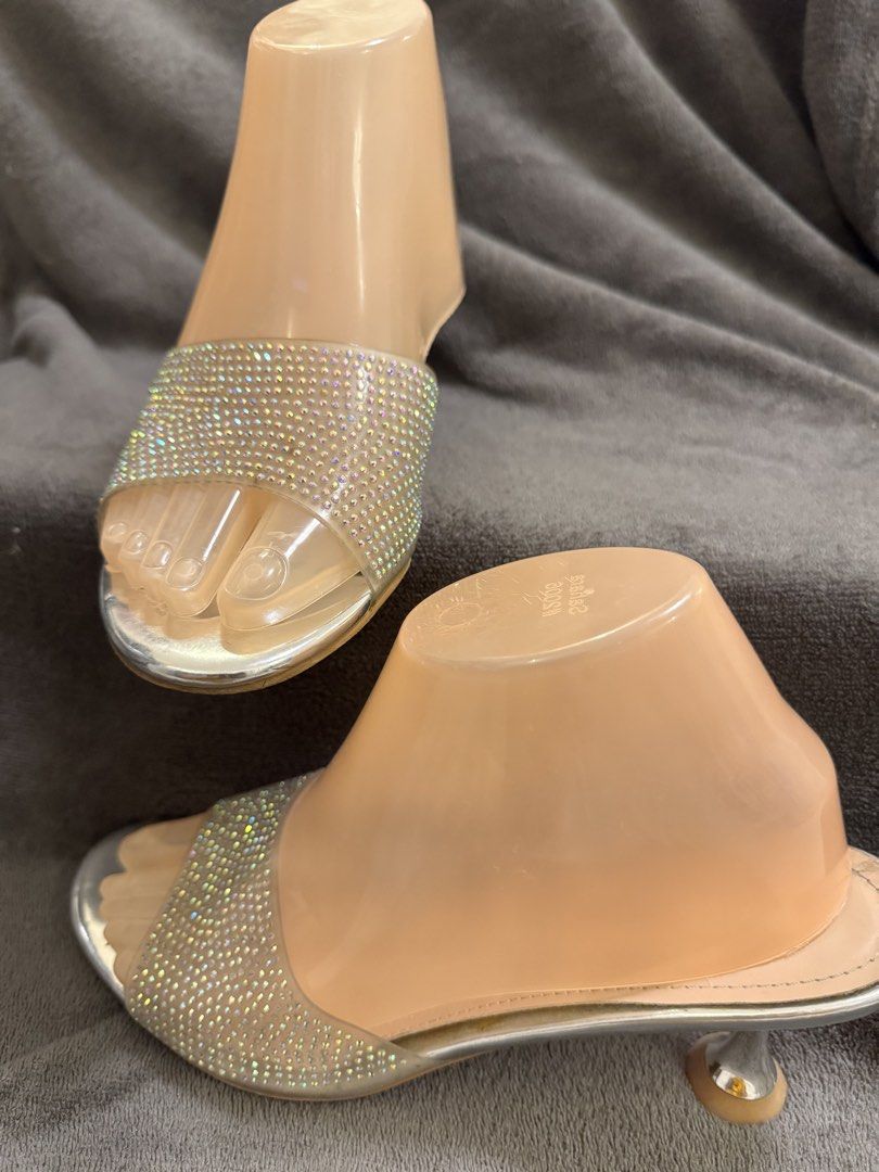 Sparkly Rhinestone Slide Sandals with Silver Heel (Category: Heels) located in San Miguel. Submitted by meseszy (Listing ID 1453056617, Image 3). Description: - Cute slide sandals - Sparkly rhinestone strap - Silver heel for a bit of height - Easy slip-on design - Perfect for parties, nights out, or dressing up an outfit - Catches the light beautifully.