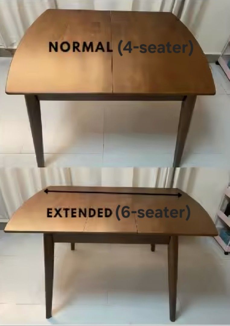 [Table Only] Expandable Solid Wood Dining Table (Malaysian wood) (Category: Tables & Sets) located in Quezon City. Submitted by shesells17 (Listing ID 1351309285, Image 1). Description: Solid Wood Dining Table (Malaysian wood) - Solid Wood, not laminate - Convertible from 4-seater to 6-seater Dimensions: 32"x32" ( 4-seater ) 32"x48" ( 6-seater) SELLING TABLE ONLY. (CHAIRS SOLD!! ) *Set bought at P29K/set with chairs) Still negotiable!.