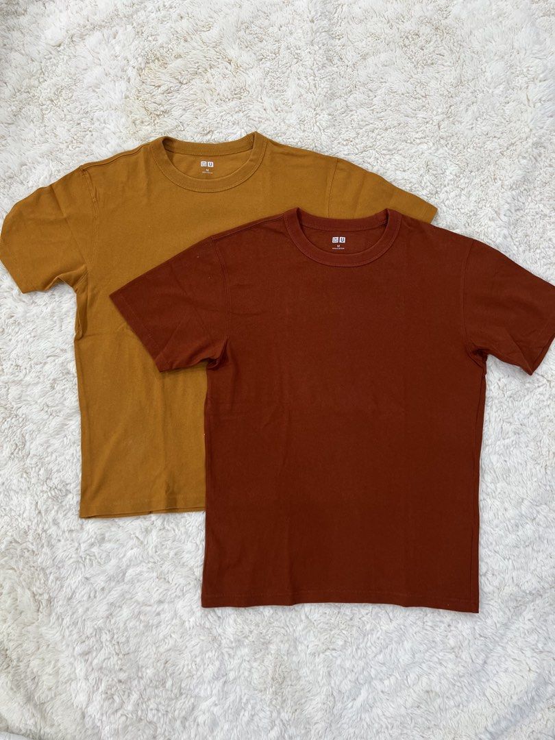 Uniqlo U T-shirts (2 pcs) - Mustard & Rust (Category: Shirts) located in Bulacan. Submitted by levixxx (Listing ID 1453064130, Image 1). Description: - Bundle of 2 Uniqlo U T-shirts - Colors: Mustard Yellow & Rust Brown - Size: Medium - Style: Basic Crew Neck - Material: Good Quality Cotton - Ideal for: Everyday Wear As pack Medium on tag (10/10) Used once lang. 999.