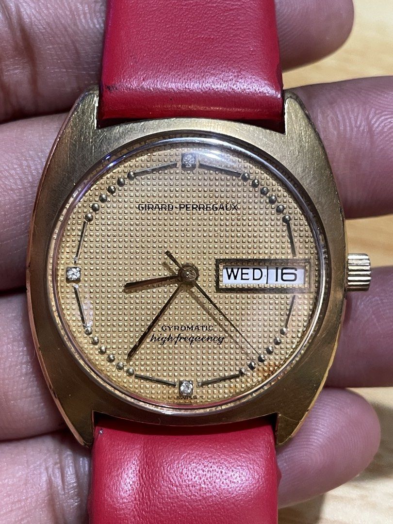 Vintage girard perregaux gyromatic (Category: Men's Watches) located in Taguig. Submitted by tester1x (Listing ID 1453098951, Image 3). Description: Vintage watch Girard perregaux gyromatic Swiss Self winding Yellow dial Gold filled case 35mm Replacement strap buckle Watch only.