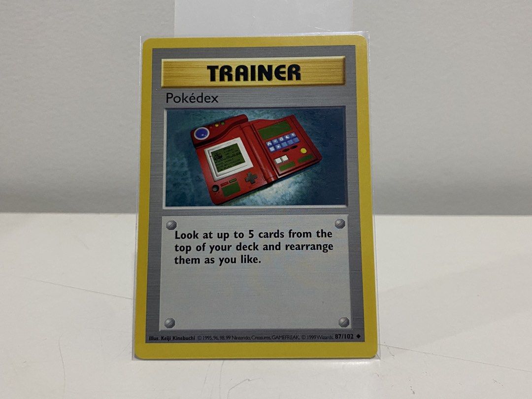 Vintage Pokemon Card Base set Shadowless - Pokedex (Category: Raw Singles) located in Santa Rosa. Submitted by toysandusbmg (Listing ID 1453226639, Image 1). Description: Vintage Pokemon Card Base set Shadowless - Pokedex Condition : MP Location : Green Binder.