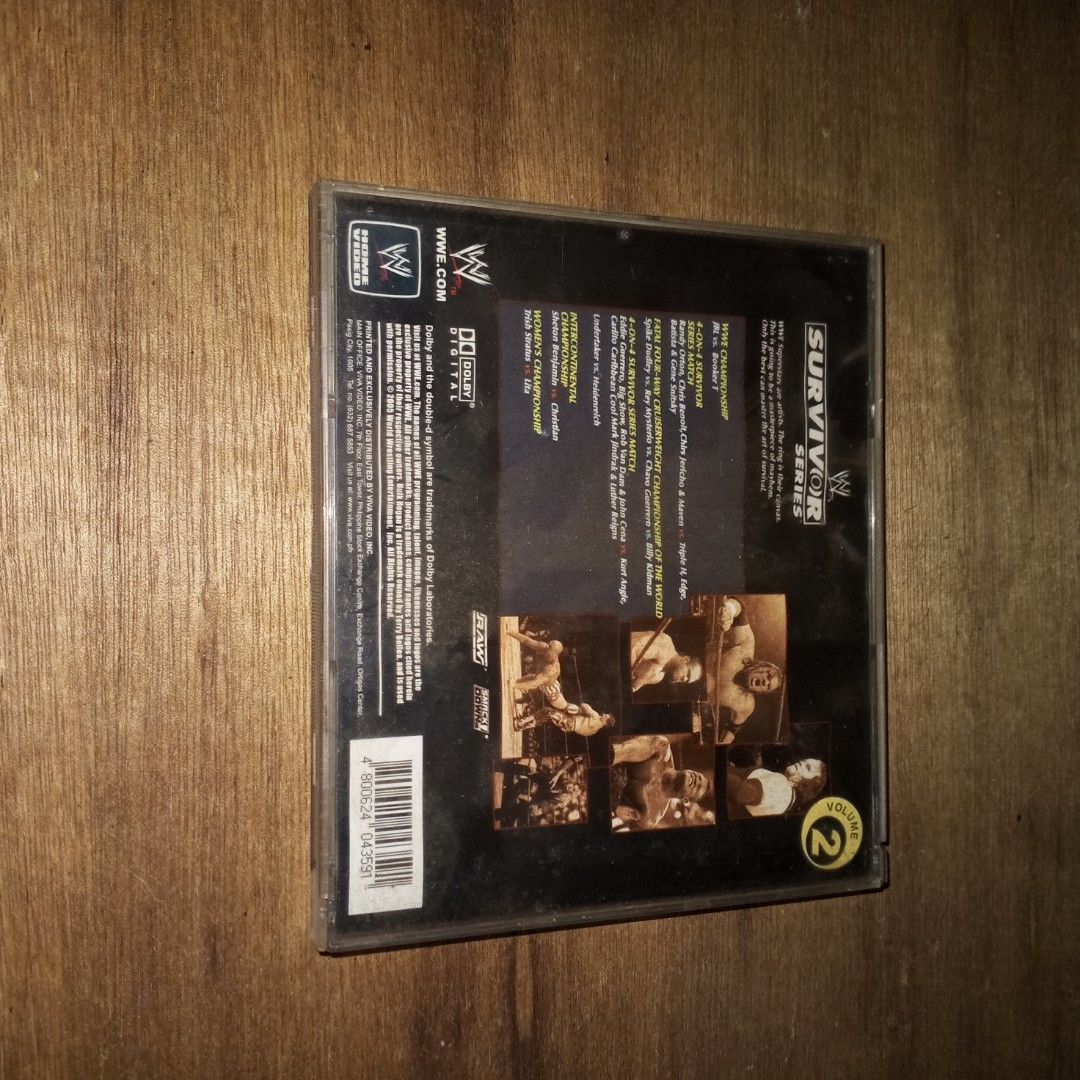 WWE Survivor Series 2004 DVD (Category: CDs & DVDs) located in Quezon City. Submitted by kreimark00 (Listing ID 1453201338, Image 2). Description: good condition pa naman po matagal lang na stock sa cabinet..