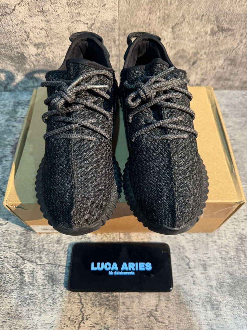 Yeezy 350 v2 Pirate Black size 8.5 (Category: Sneakers) located in Manila. Submitted by lucaaries (Listing ID 1453051034, Image 2). Description: STEAL! 🚨 Yeezy 350 v1 Pirate Black (OG release) Size 8.5 US Mens 9/10 Condition w/ OG Box, Tags, Receipt (faded) 5,485 php firm Dm for detailed pics. ig: @kicksworth .