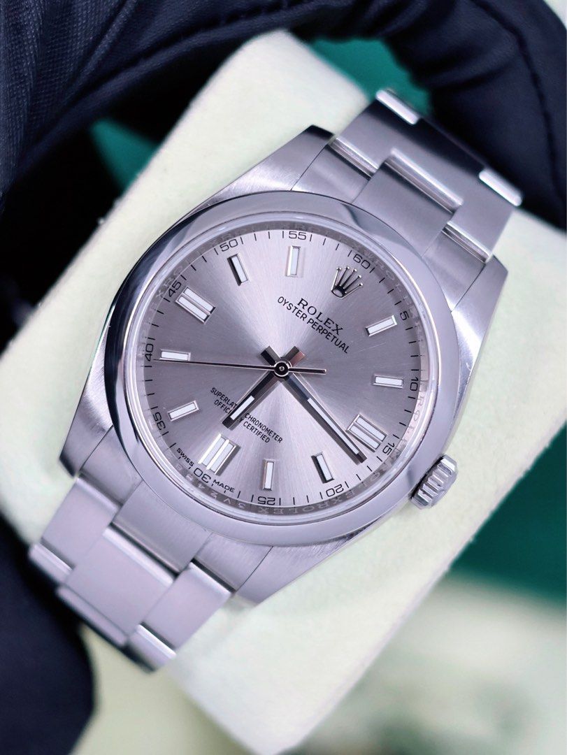 2017 Rolex Oyster Perpetual Silver Dial (Category: Luxury Watches) located in Manila. Submitted by airojardin (Listing ID 1454811135, Image 2). Description: 2017 Rolex Oyster Perpetual Silver Dial Ref. 116000 Complete Set Condition: 9.8/10 Price: PHP 418,000 (slightly negotiable) Open to trade offers Meet-ups within Metro Manila (Greenhills preferred) Open for authentication at any reputable service center.