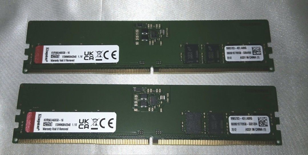 Kingston DDR5 16gb RAM (Category: Computer Parts) located in Quezon City. Submitted by ranger.rgr (Listing ID 1454784617, Image 1). Description: ALMOST BRAND NEW (2 Pcs. left available) 9,500 per piece 16 GB Kingston RAM KVR56U46BS8-16 DDR5-5600 CL-46 SDRAM memory module for PC * 16 GB size capacity per stick * DDR5 * 64-Bit 1Rx8 2G * PC5-5600 CL46 288-Pin DIMM * 30 day warranty Payment Option: Cash, BDO, BPI, Maya, GCash, COD.